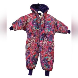 Vtg 80s Toddler 18mo Snowsuit Ski Valley Suit 1-piece Hood Retro Union Made USA